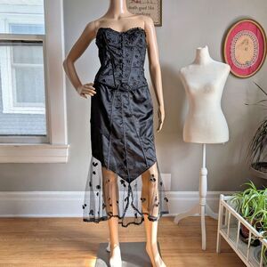 Vintage 90s Sue Wong Black Corset Dress Saloon Floral Lace Boudoir Gothic 4
